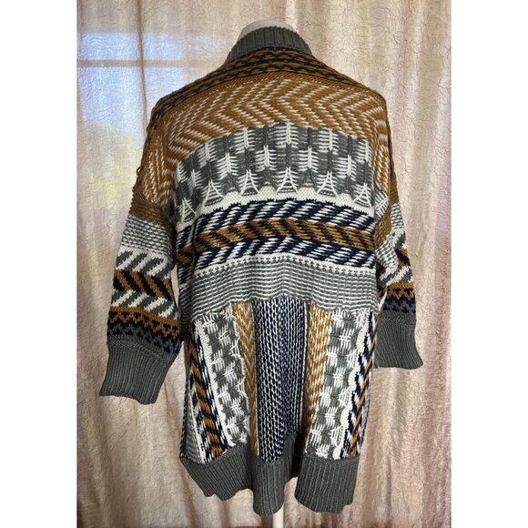 Women's Geometric Large Cardigan Sweater Open Front Knit Long Sleeve Multicolor - Picture 2 of 11